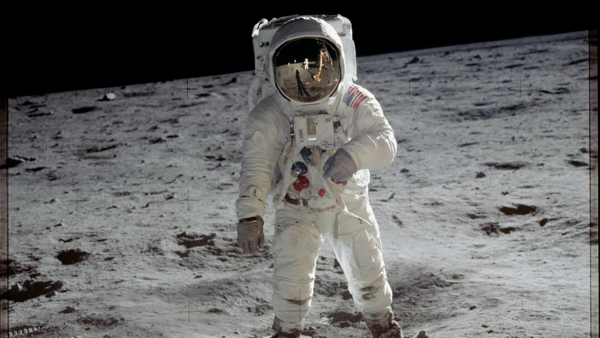 Buzz Aldrin walking on the moon